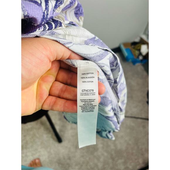 Chico's cotton button down purple paisley floral shirt size 1 - Picture 12 of 12